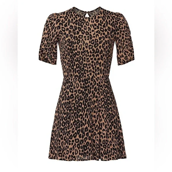 REFORMATION GRACIE LEOPARD PRINT MINI DRESS EDGY CHIC CLASSIC Brown Black - Picture 4 of 12